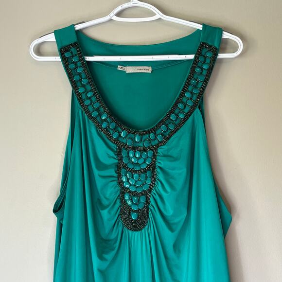 Maurices Green Tank Top with Beaded Neckline Size 3 - Picture 6 of 14